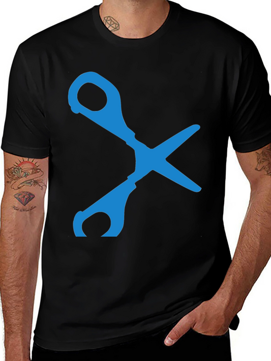 Scissors Graphic T-Shirt - Black Cotton Blend