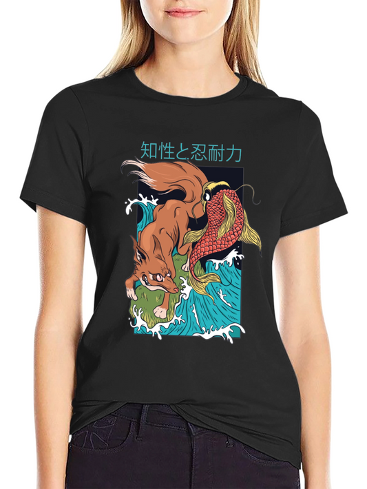Fox and Koi Carp T-Shirt - Japanese Inspired Design