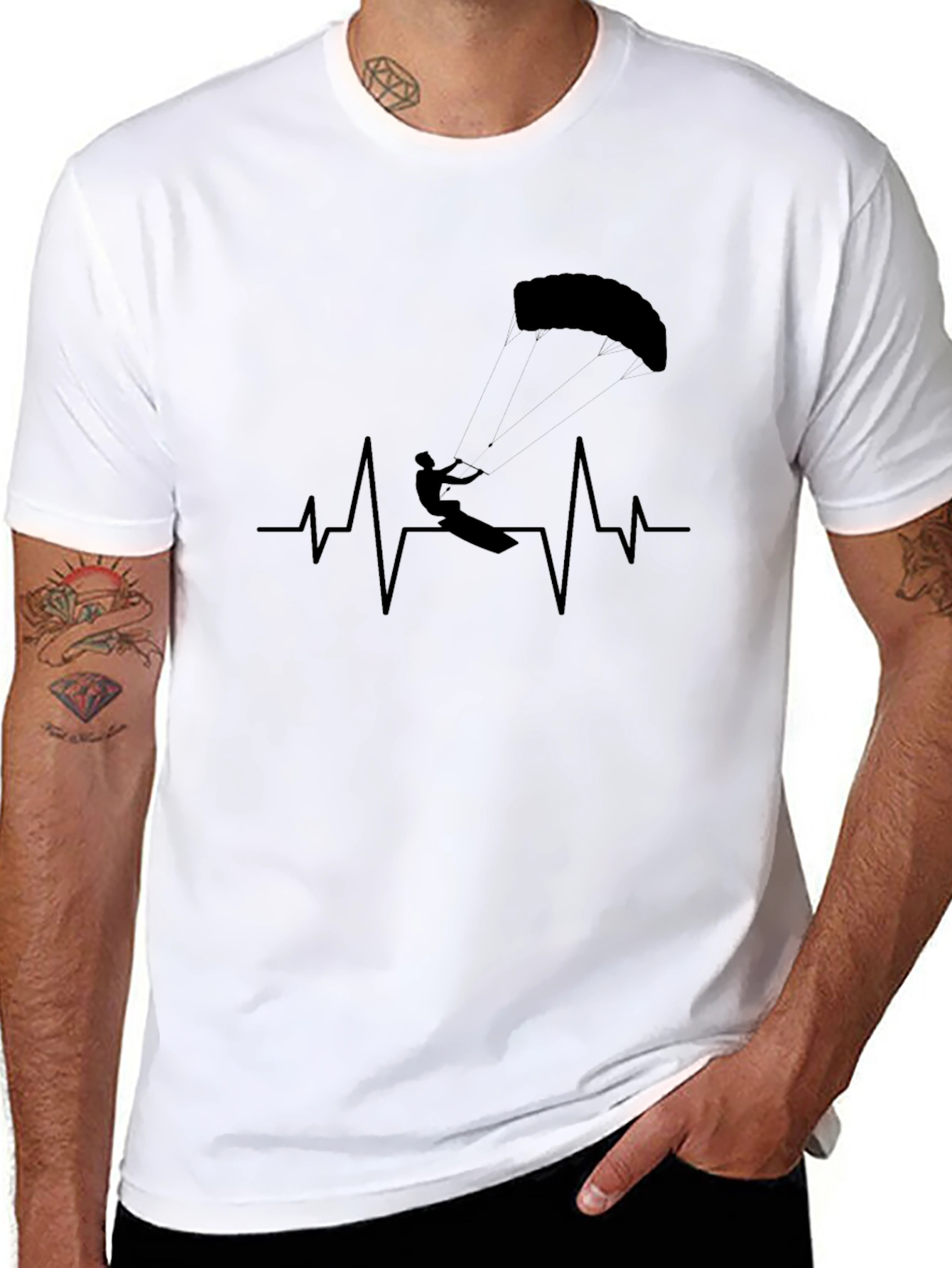 Kiteboarding Heartbeat T-Shirt - Black Graphic Tee