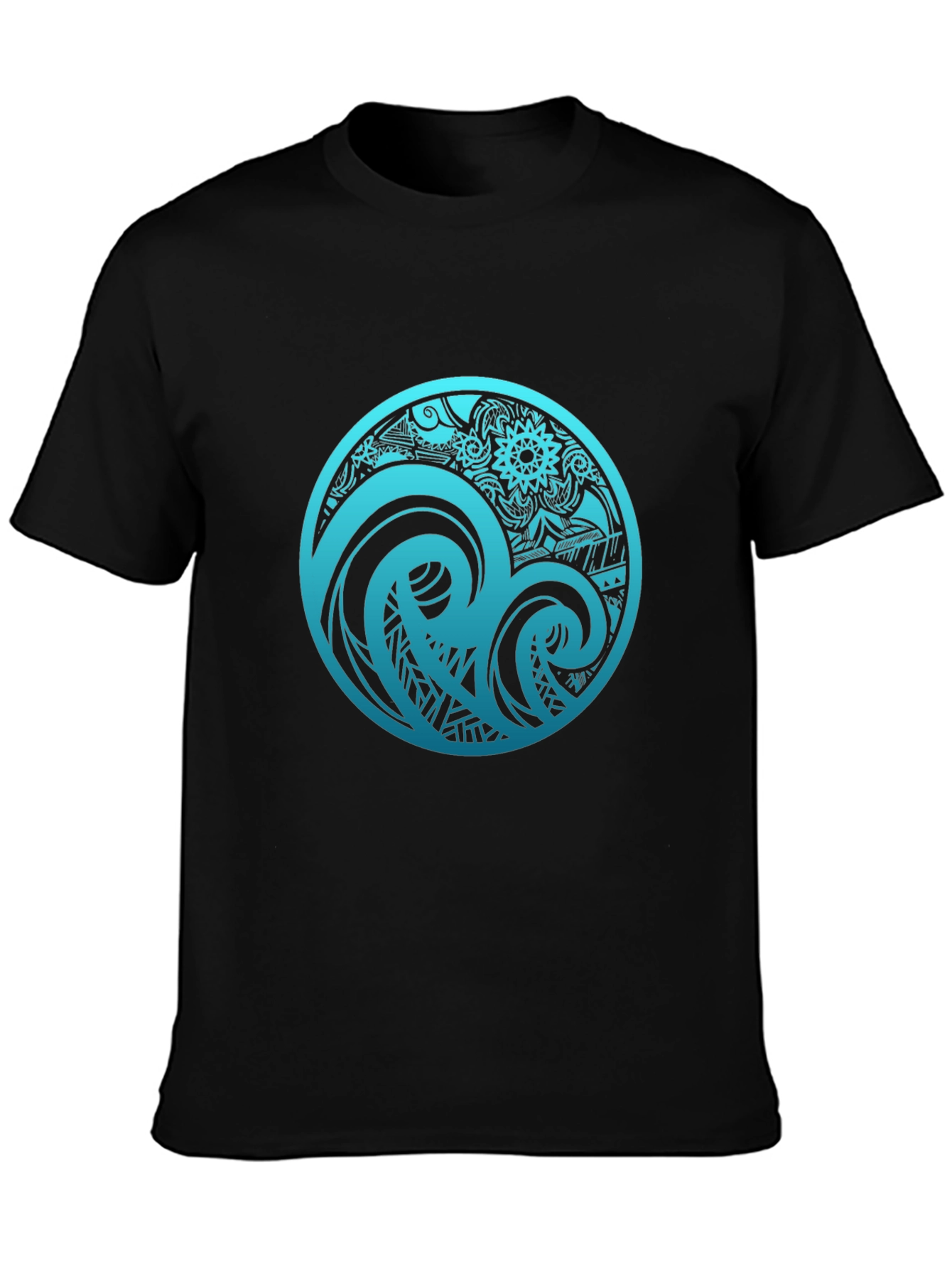 Tribal Wave Graphic T-Shirt - Black