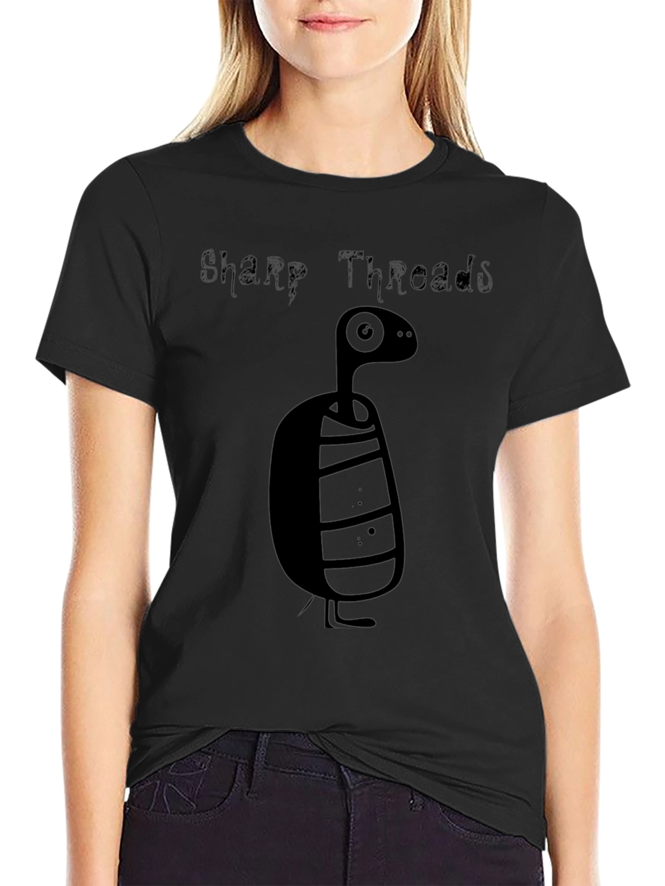 Sharp Threads Black Cartoon Creature Graphic Tee