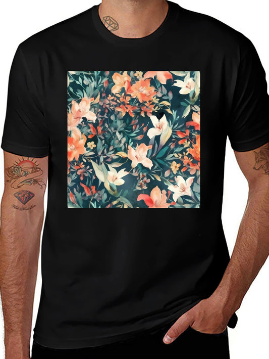 Floral Pattern Tee: Stylish & Comfortable Black T-Shirt