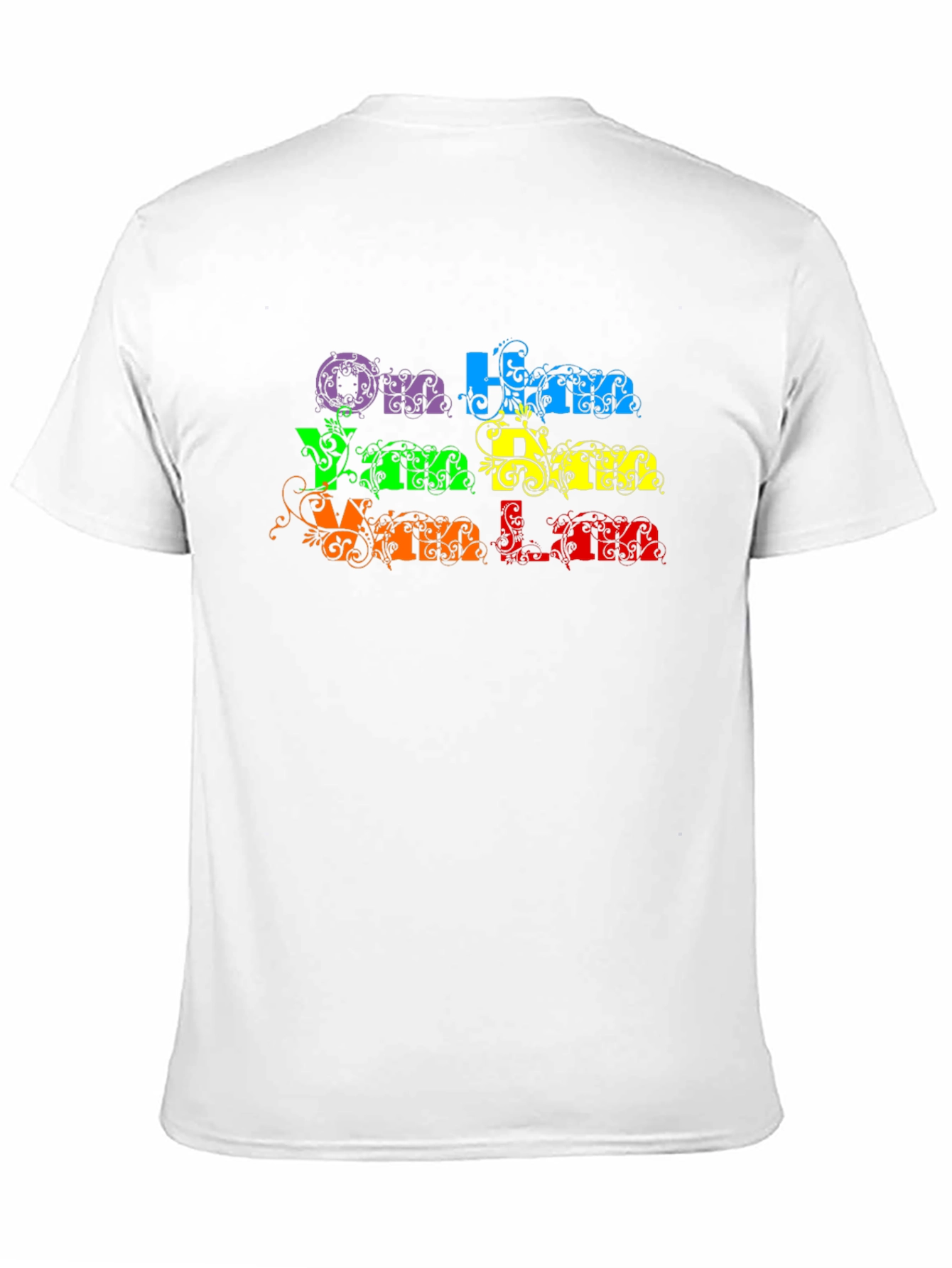 Om Ham Han Han T-Shirt - Black Rainbow Text