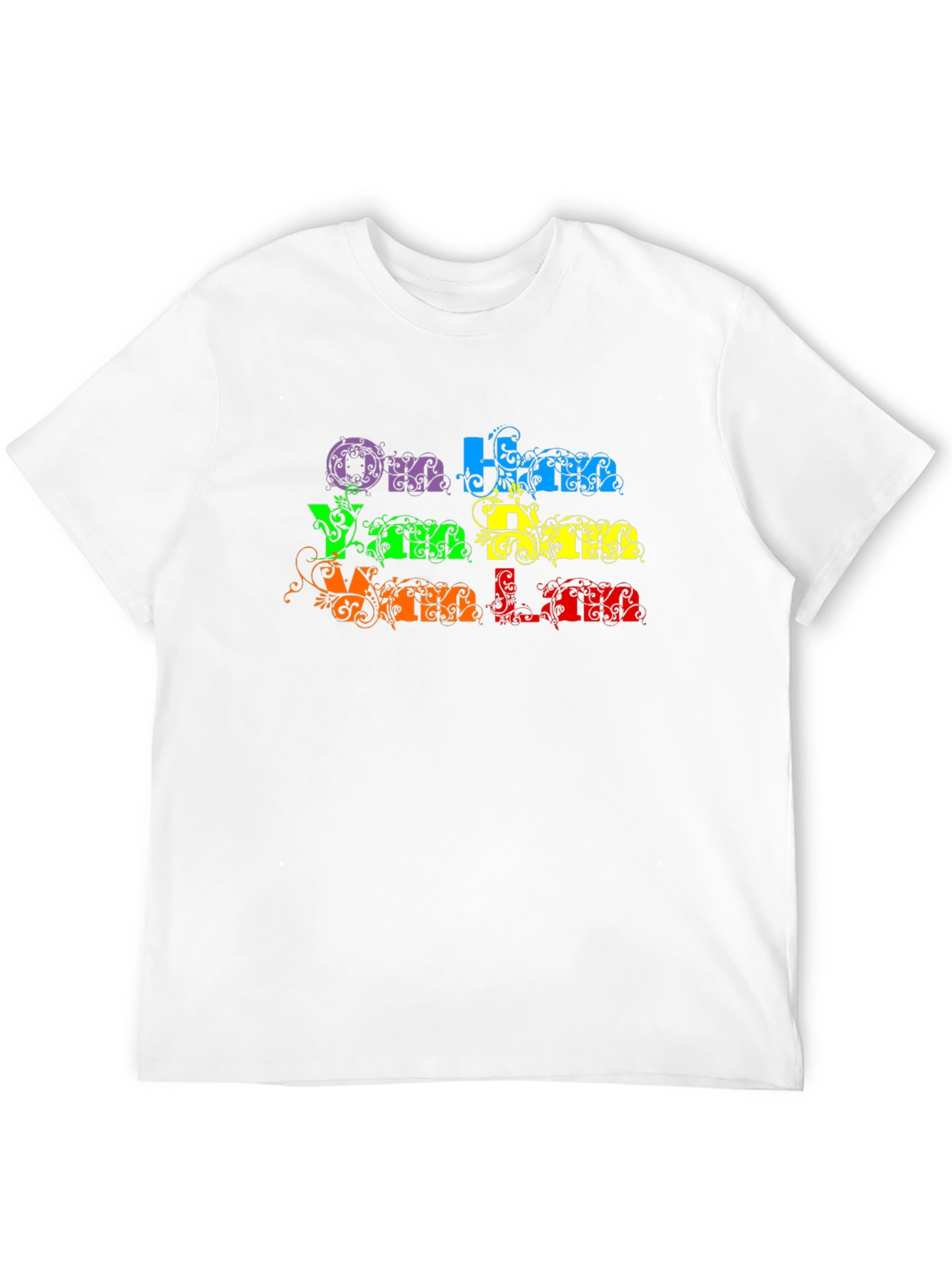 Om Ham Han Han T-Shirt - Black Rainbow Text