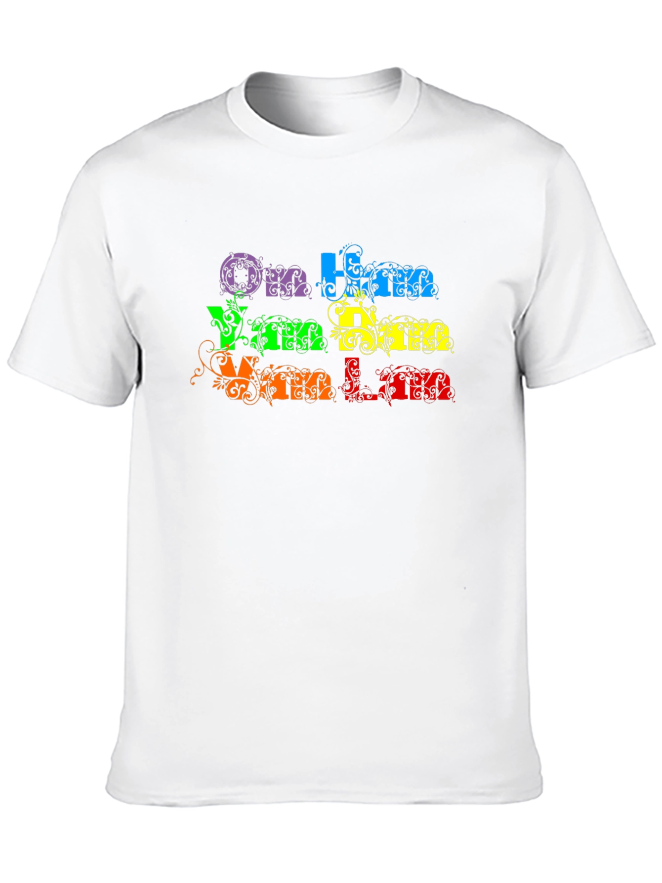 Om Ham Han Han T-Shirt - Black Rainbow Text