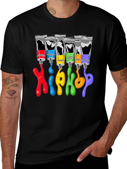 Colorful Paint Tube Graphic Tee - Hip Hop Style