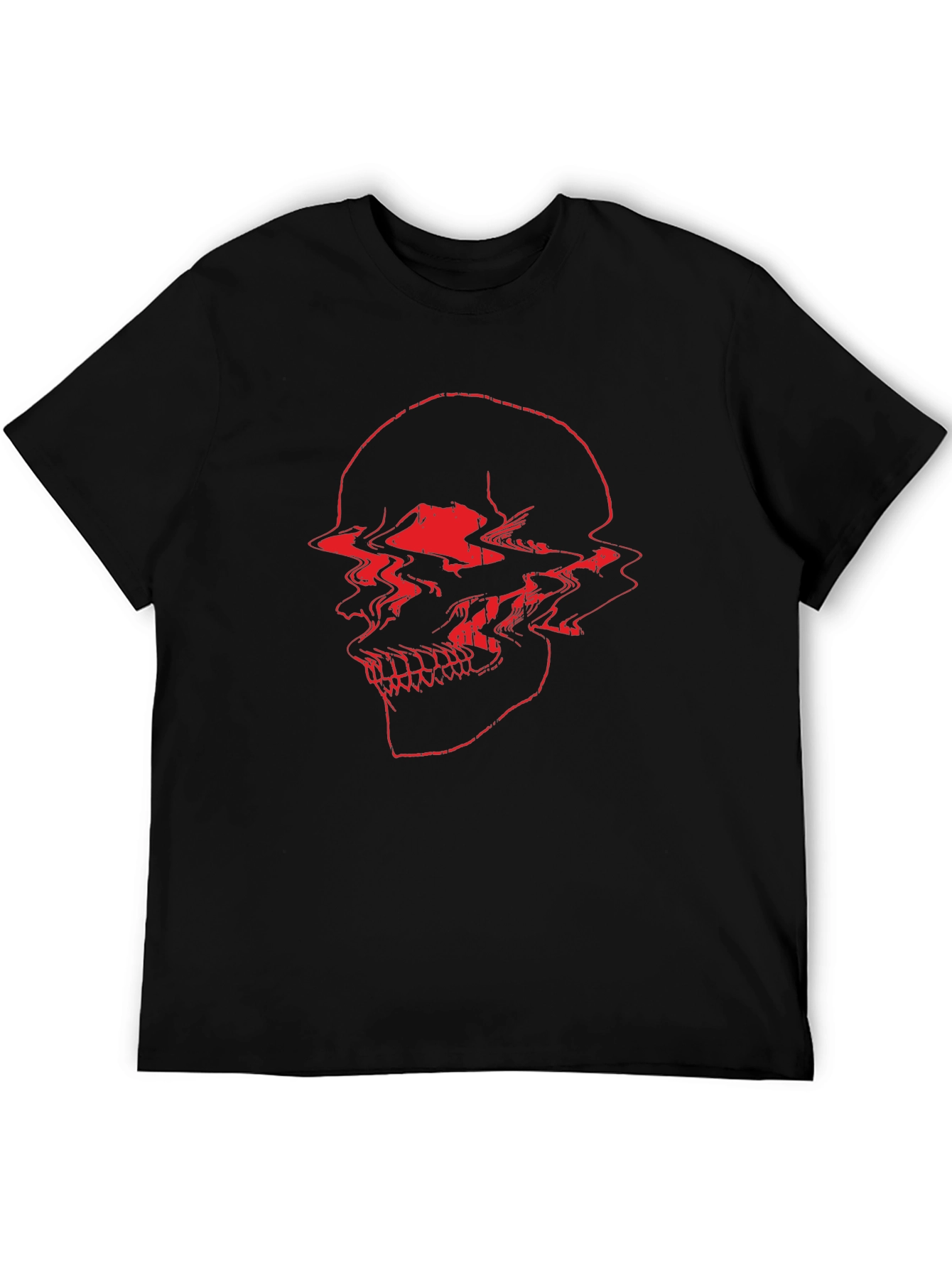 Red Glitch Skull Black T-Shirt