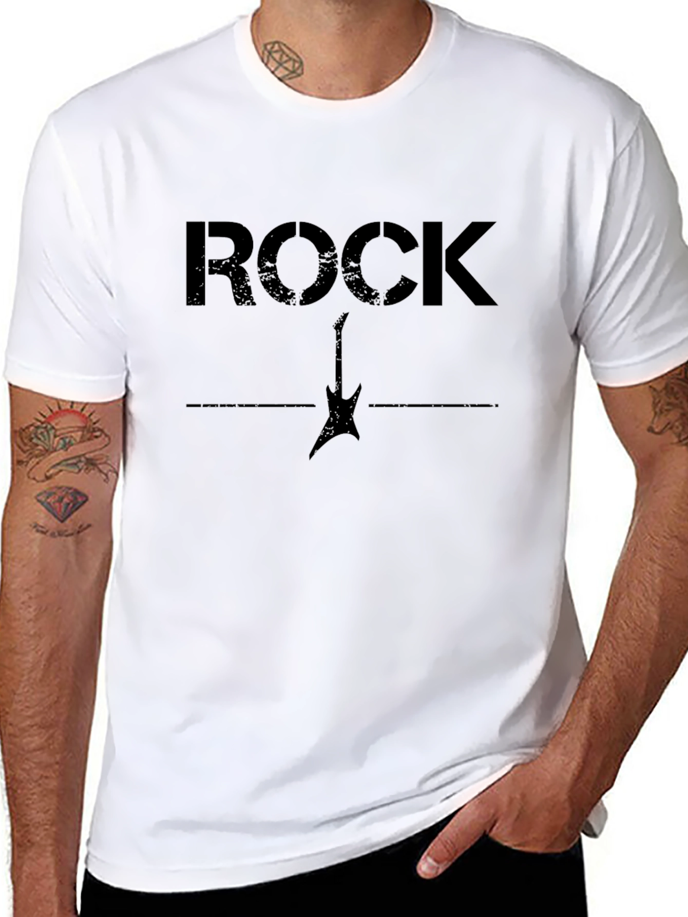 Rock Guitar Graphic Print T-Shirt - Black