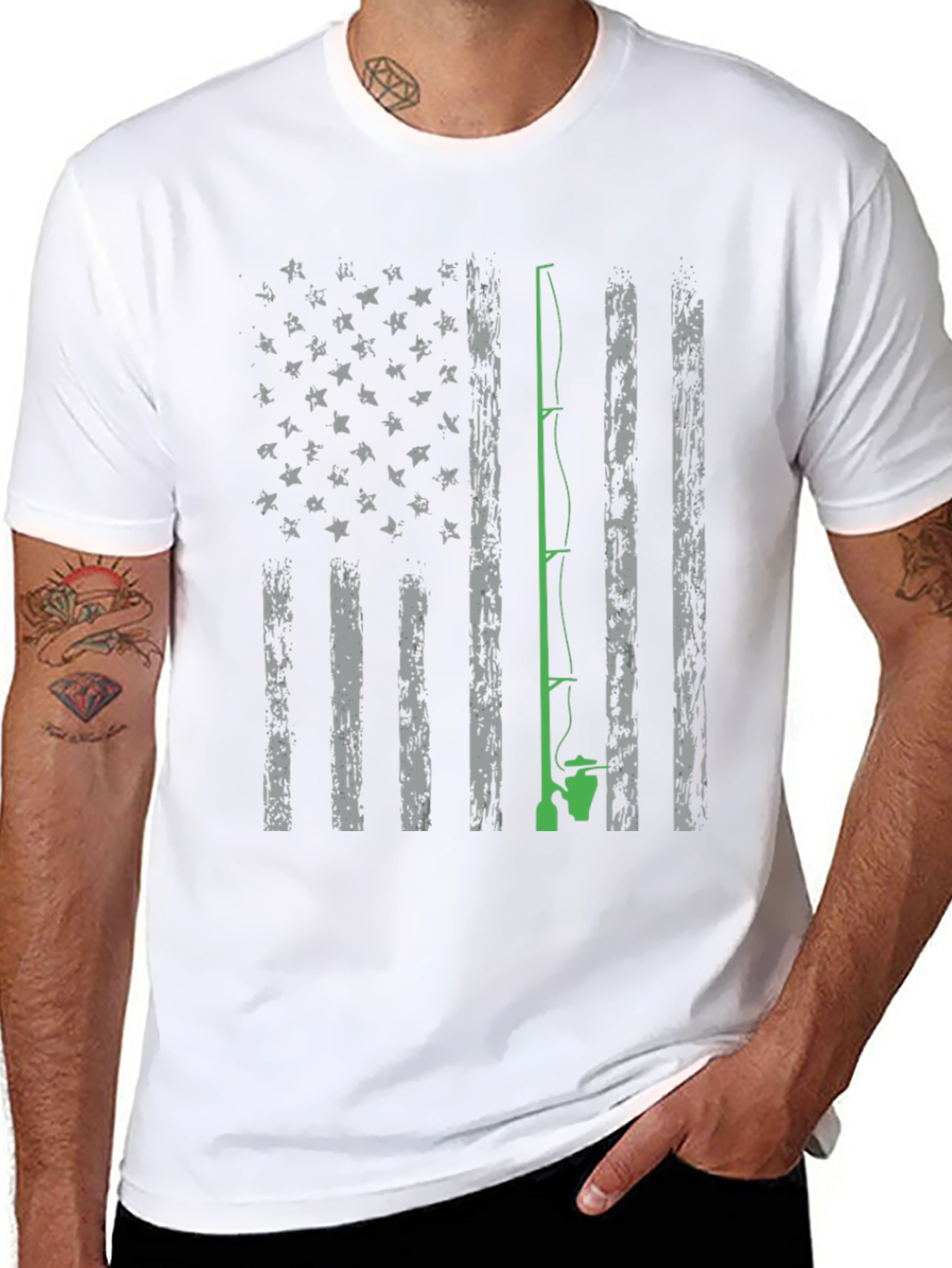 Fishing Rod American Flag Graphic T-Shirt