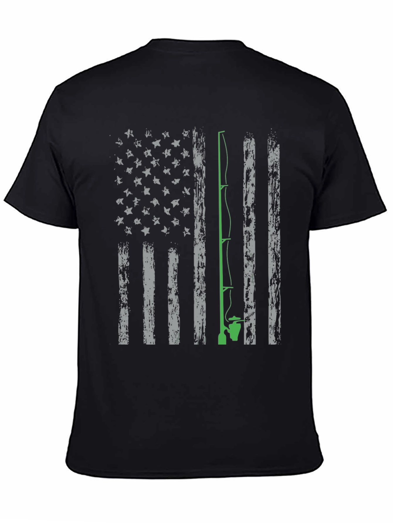 Fishing Rod American Flag Graphic T-Shirt
