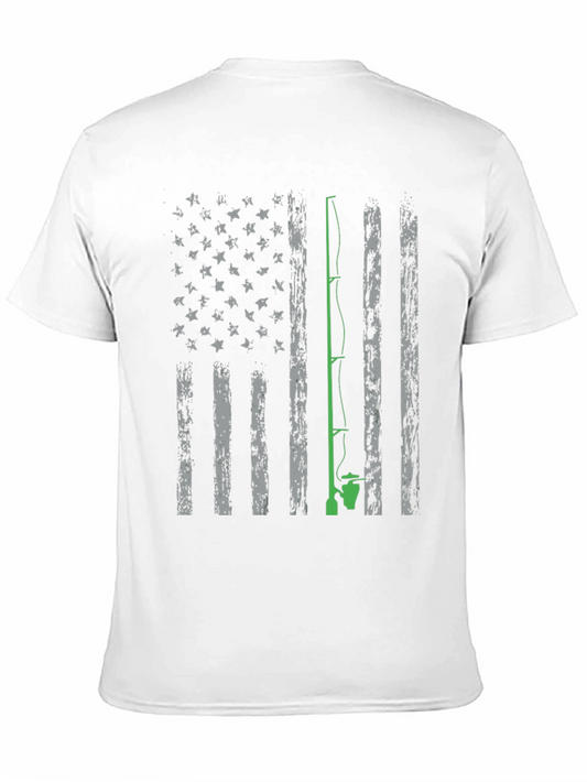 Fishing Rod American Flag Graphic T-Shirt