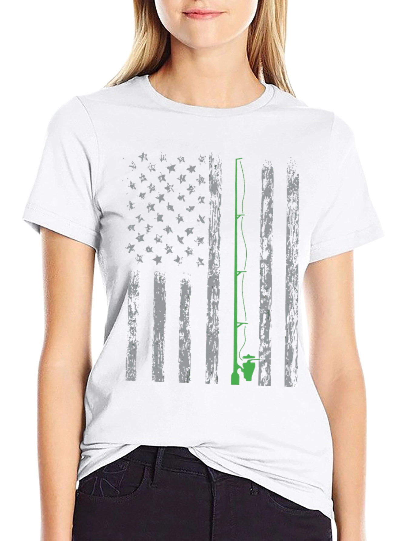 Fishing Rod American Flag Graphic T-Shirt