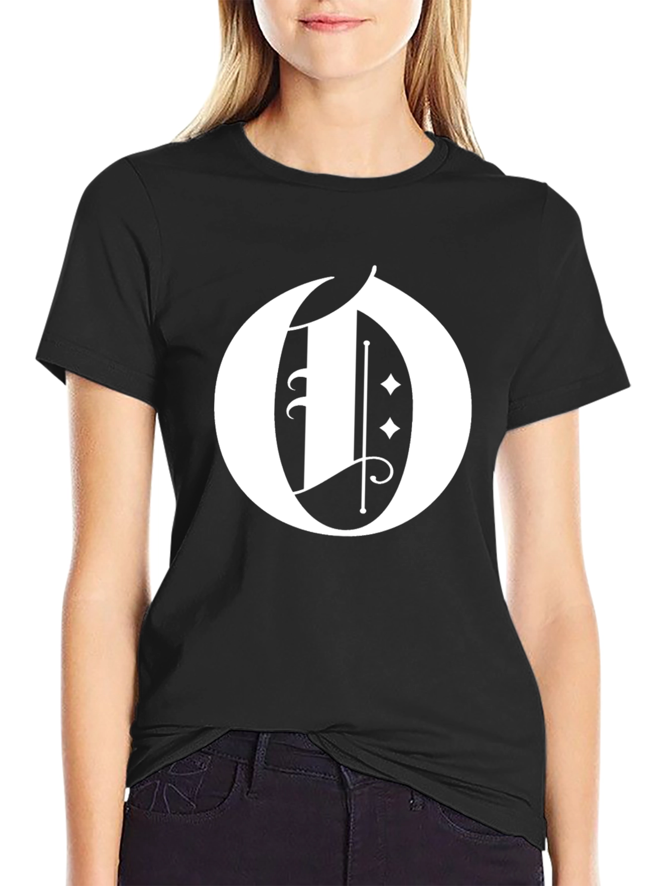 Letter O Graphic Print Black T-Shirt