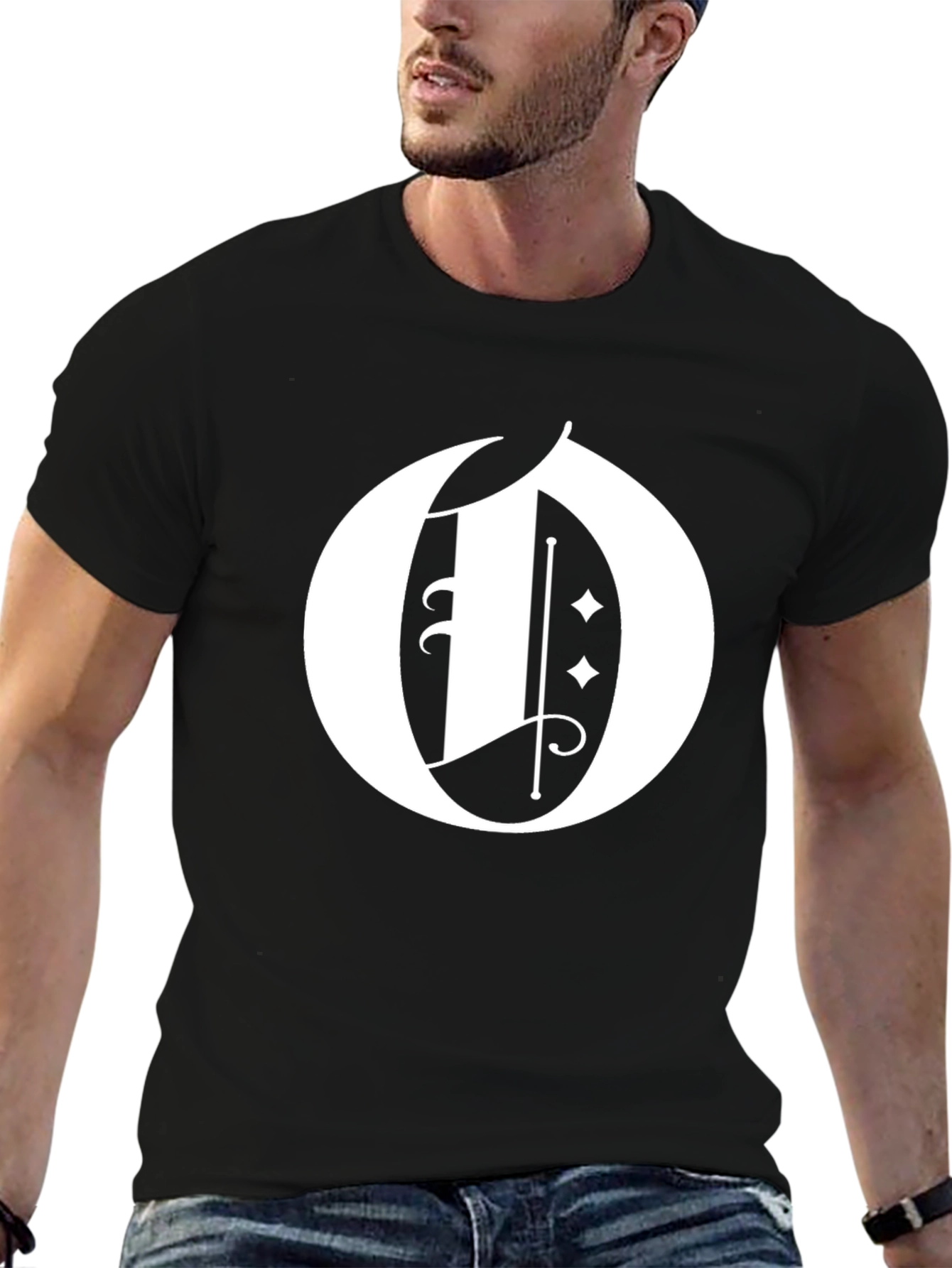 Letter O Graphic Print Black T-Shirt