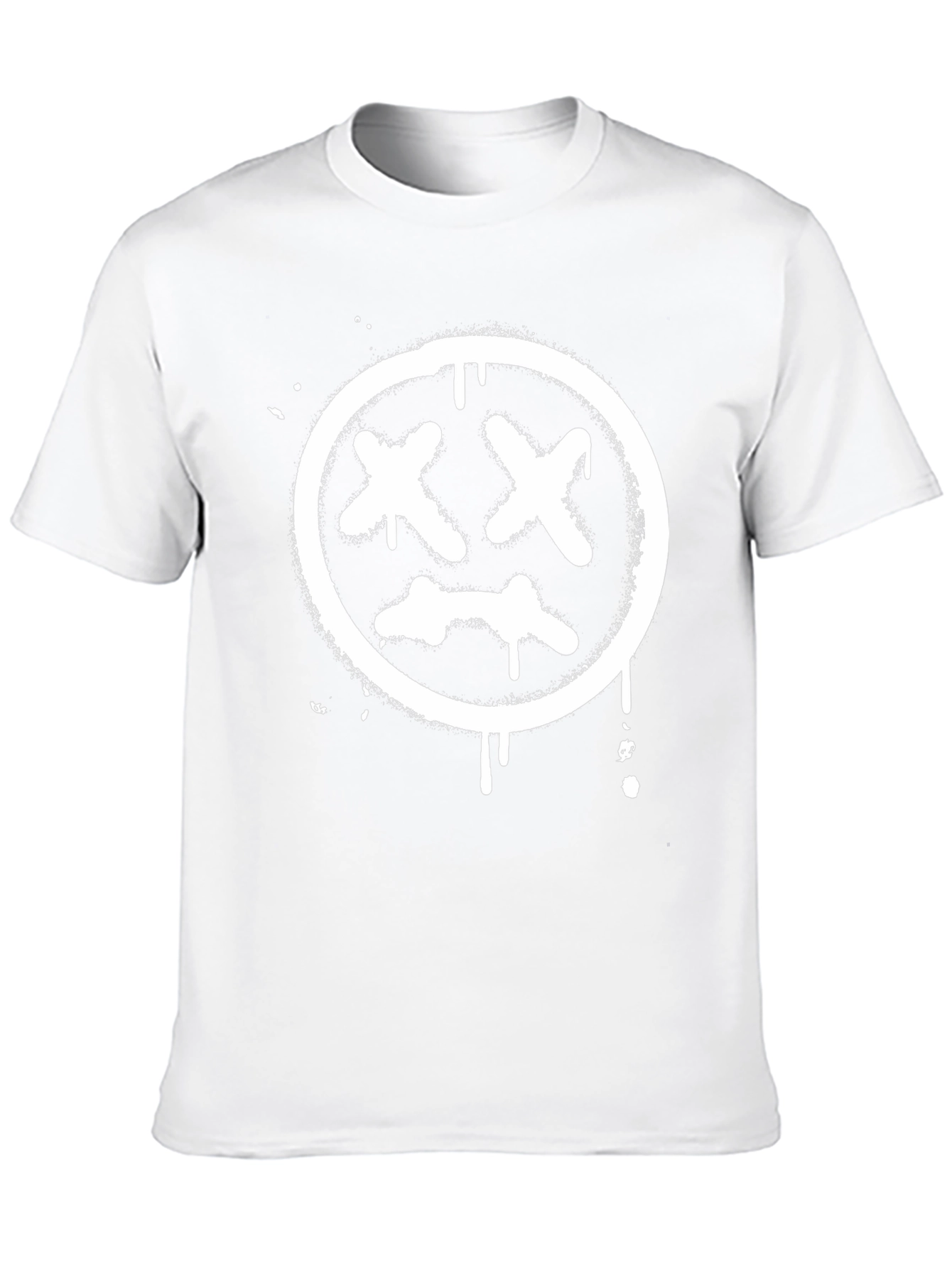 Black Tee with White Distressed X-Eyes Smiley Face