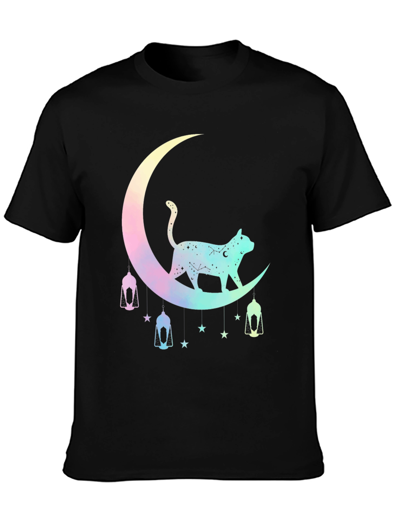 Celestial Cat Moon T-Shirt - Black