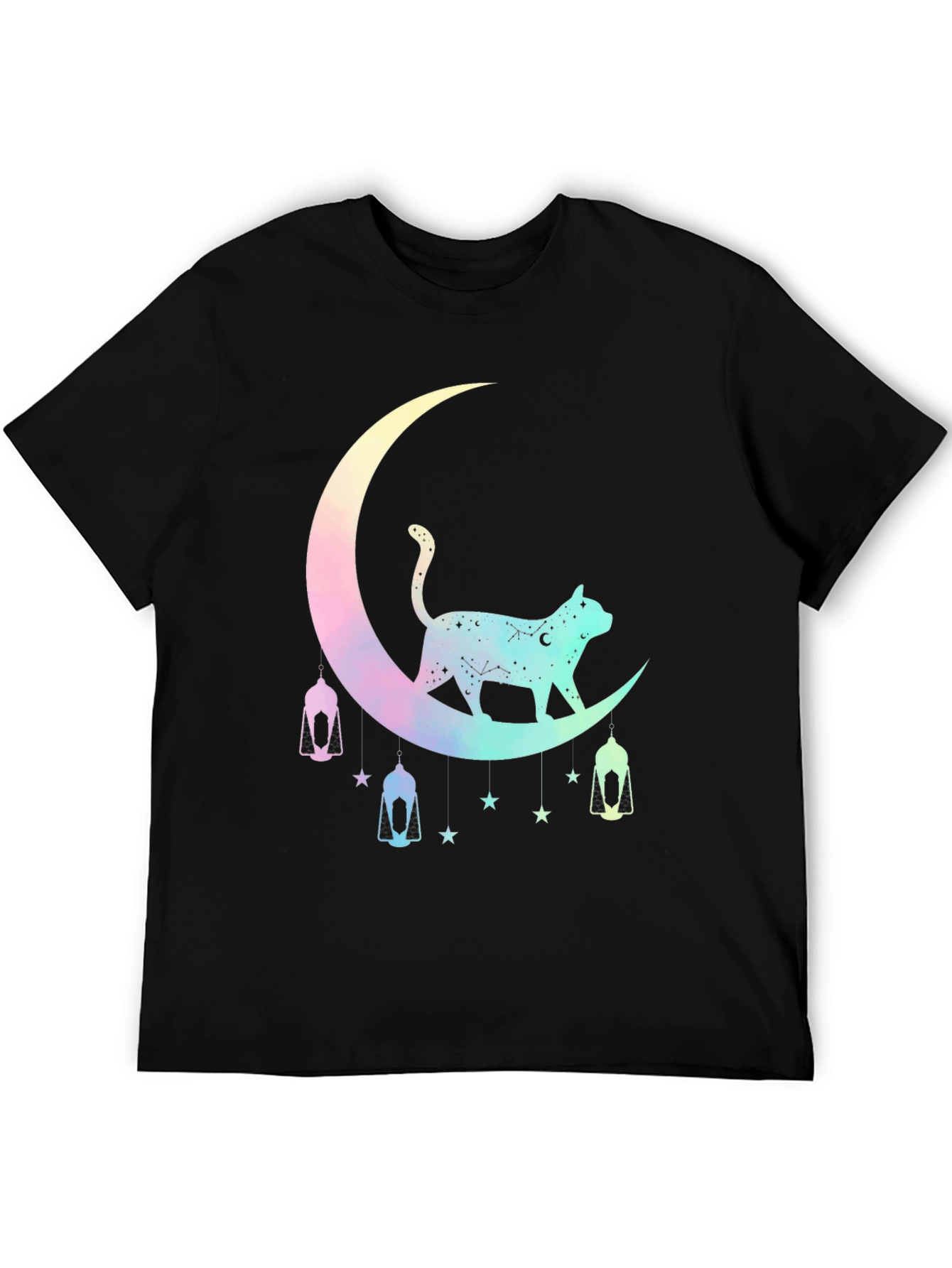Celestial Cat Moon T-Shirt - Black