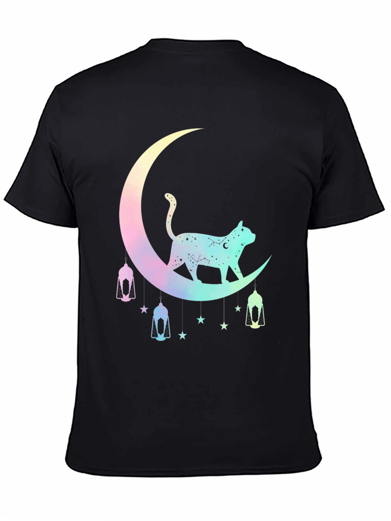 Celestial Cat Moon T-Shirt - Black