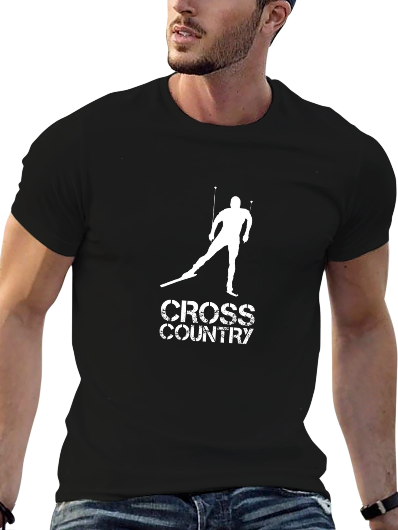 Cross Country Skiing Black Graphic Tee