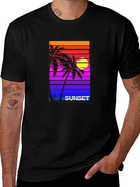 Retro Sunset Palm Tee - Vibrant Graphic Print