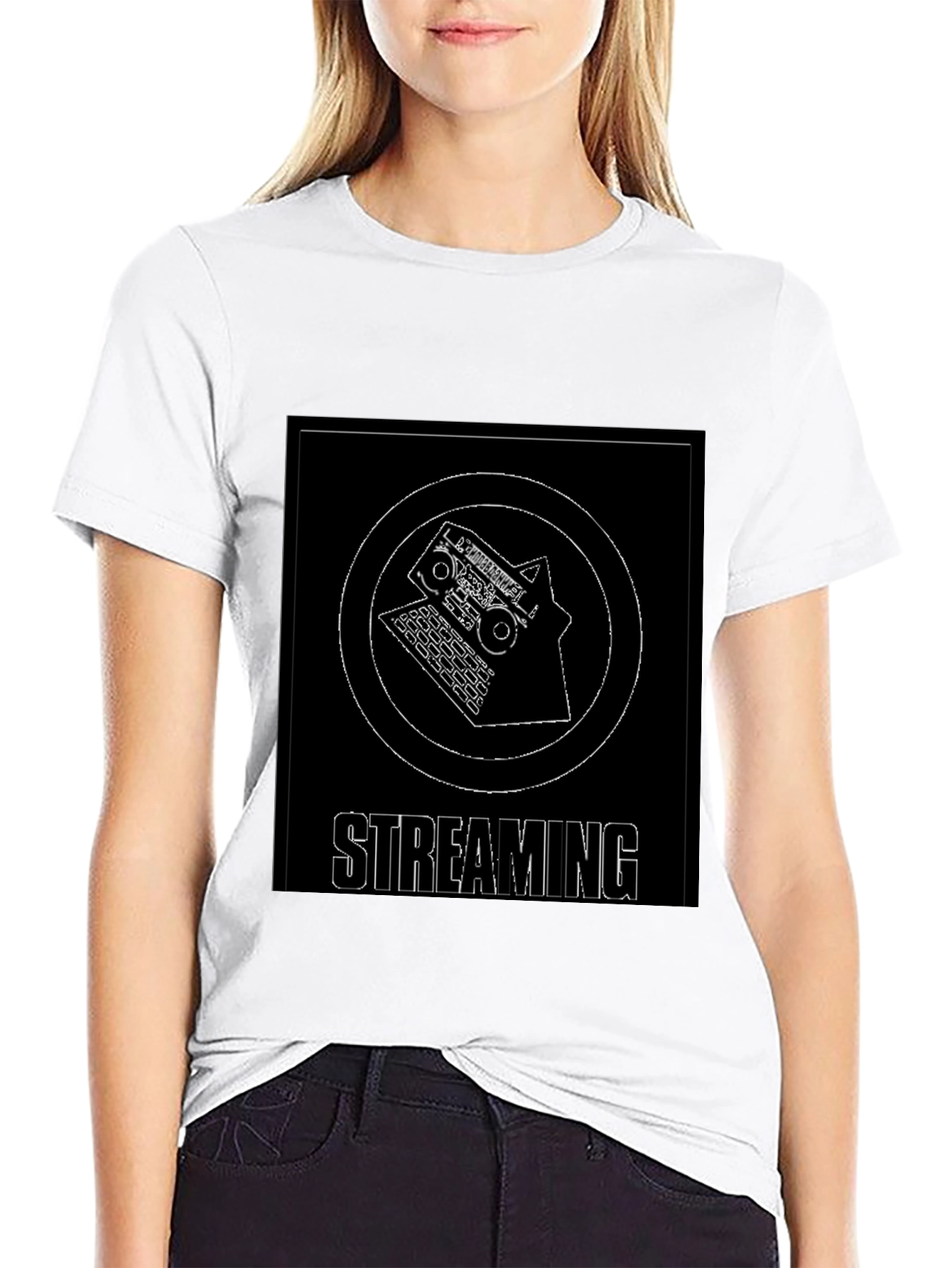 Streaming Graphic Tee - Black Cotton Casual T-Shirt
