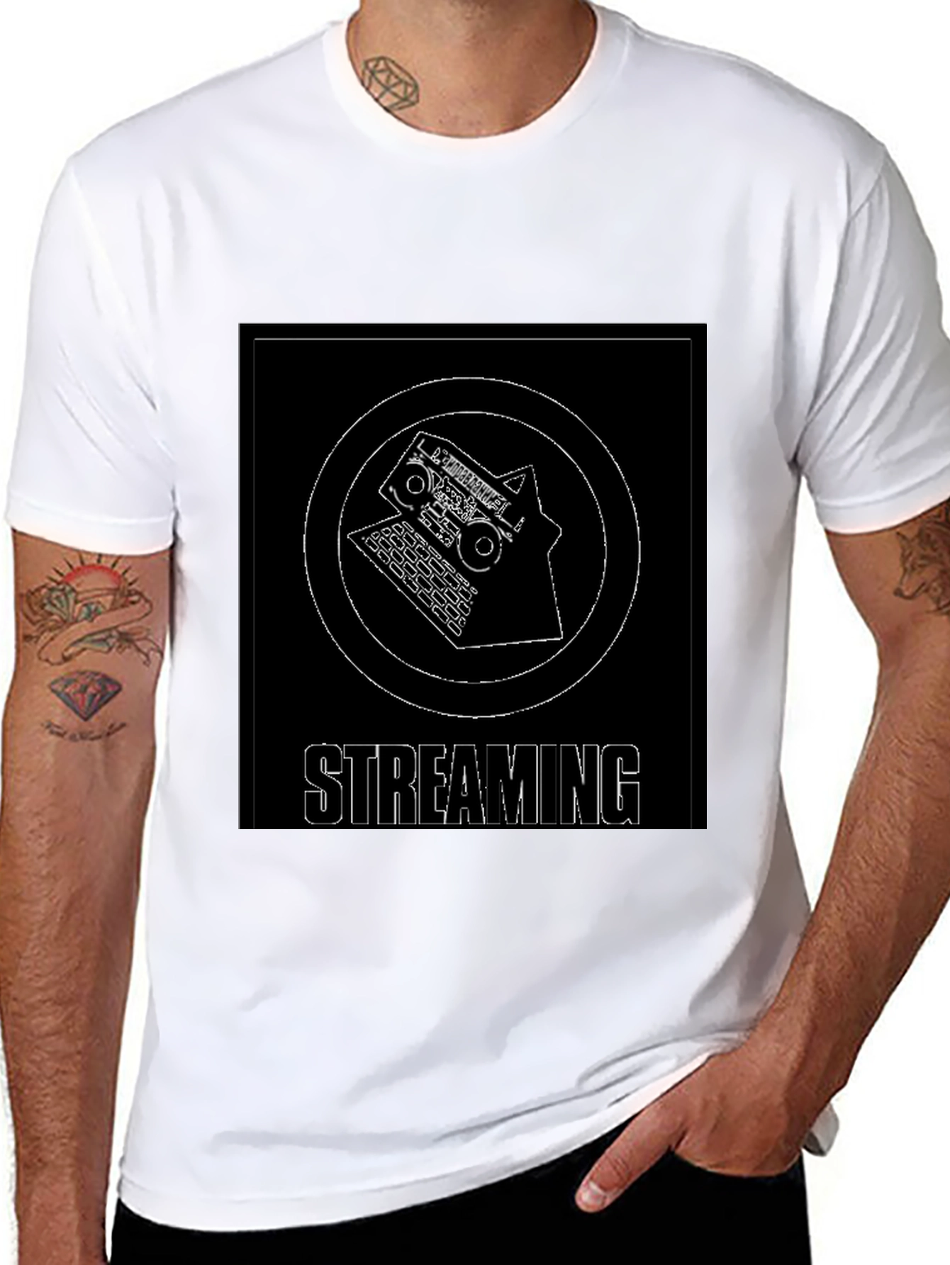 Streaming Graphic Tee - Black Cotton Casual T-Shirt