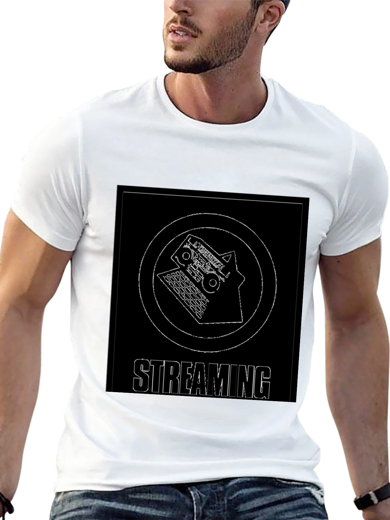 Streaming Graphic Tee - Black Cotton Casual T-Shirt