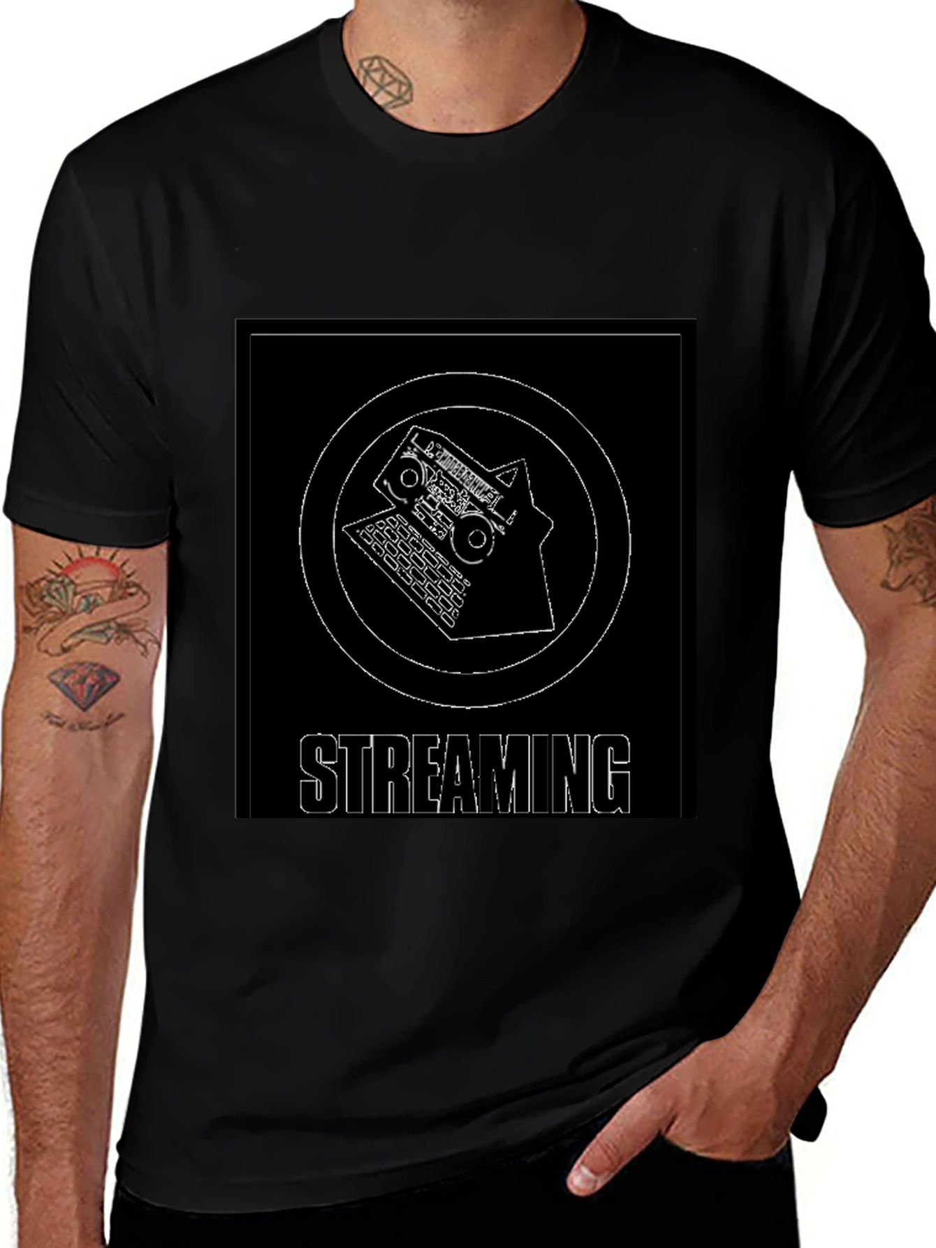 Streaming Graphic Tee - Black Cotton Casual T-Shirt