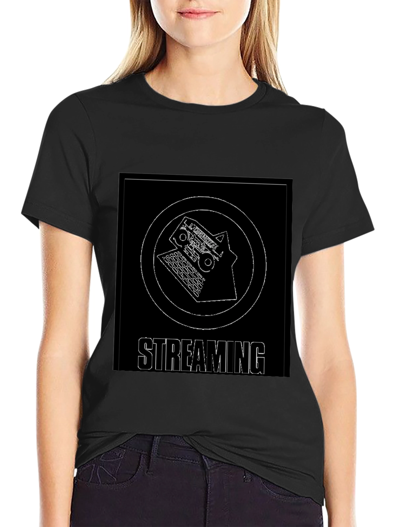 Streaming Graphic Tee - Black Cotton Casual T-Shirt