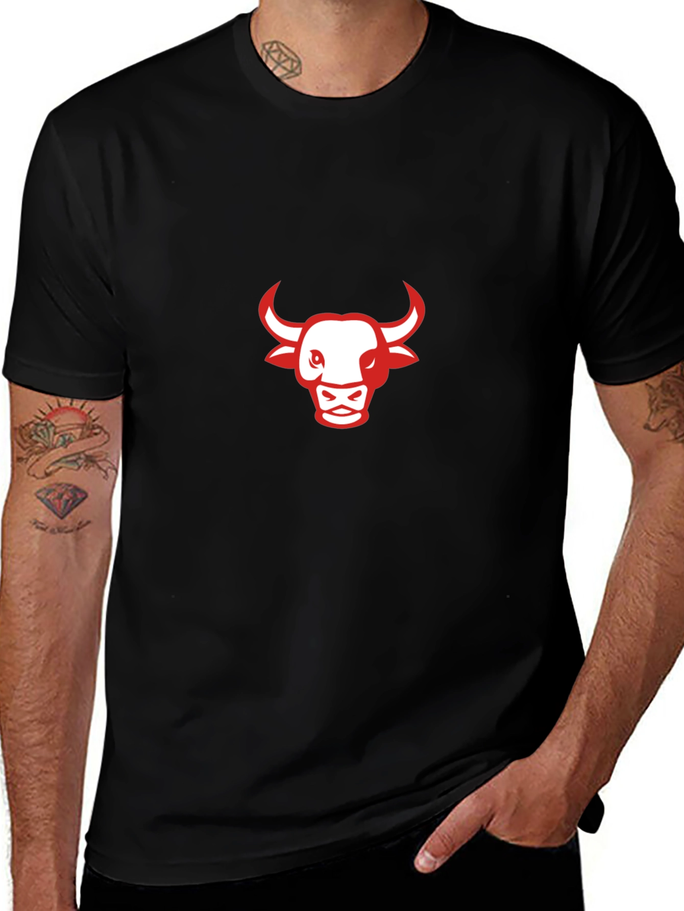 Black T-Shirt with Red Bull Graphic