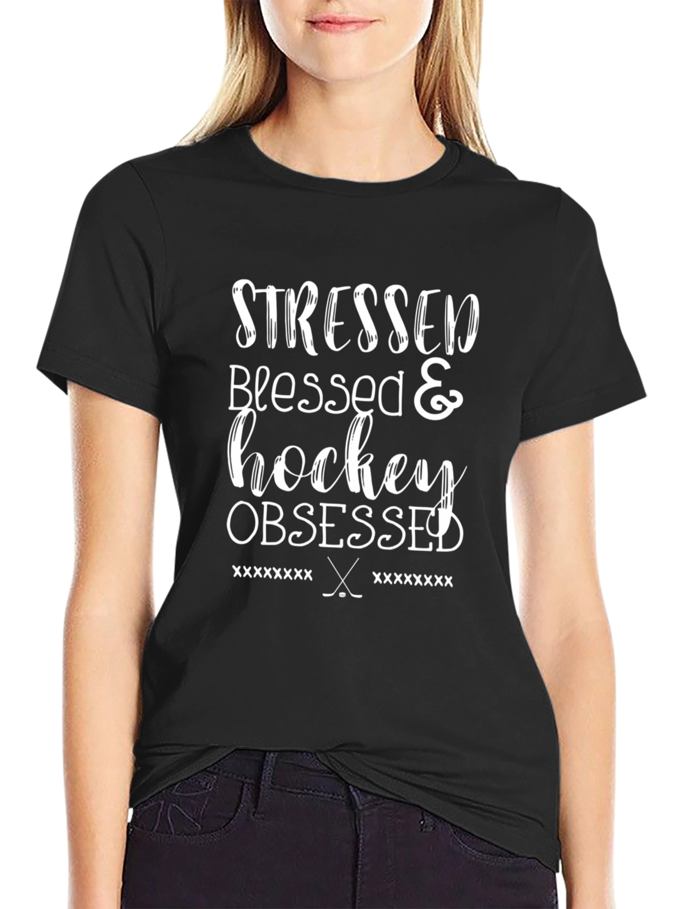Stressed Blessed Hockey Obsessed Graphic Tee