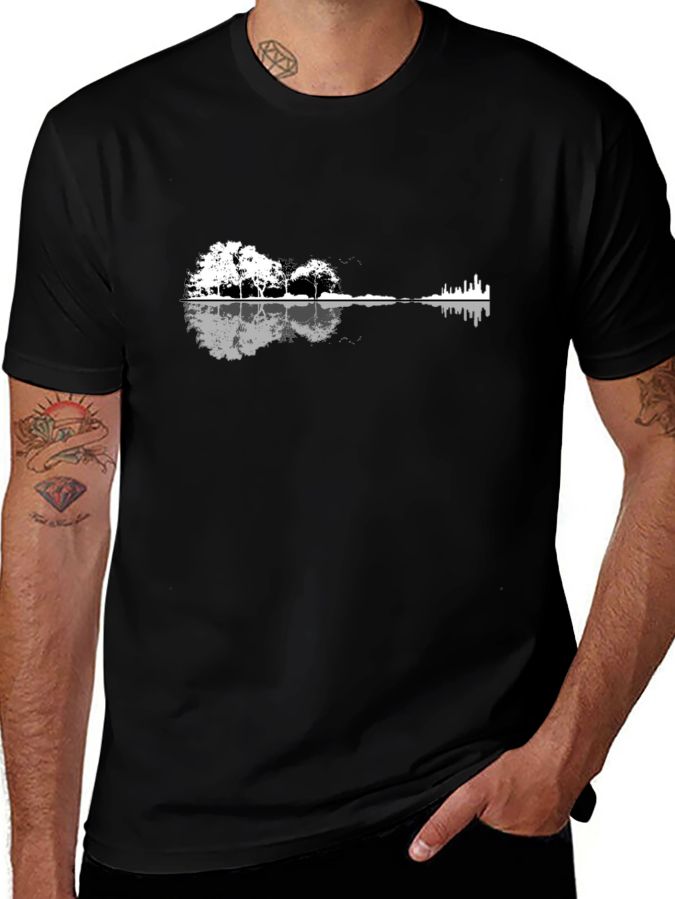 Guitar Landscape T-Shirt - Black Graphic Tee