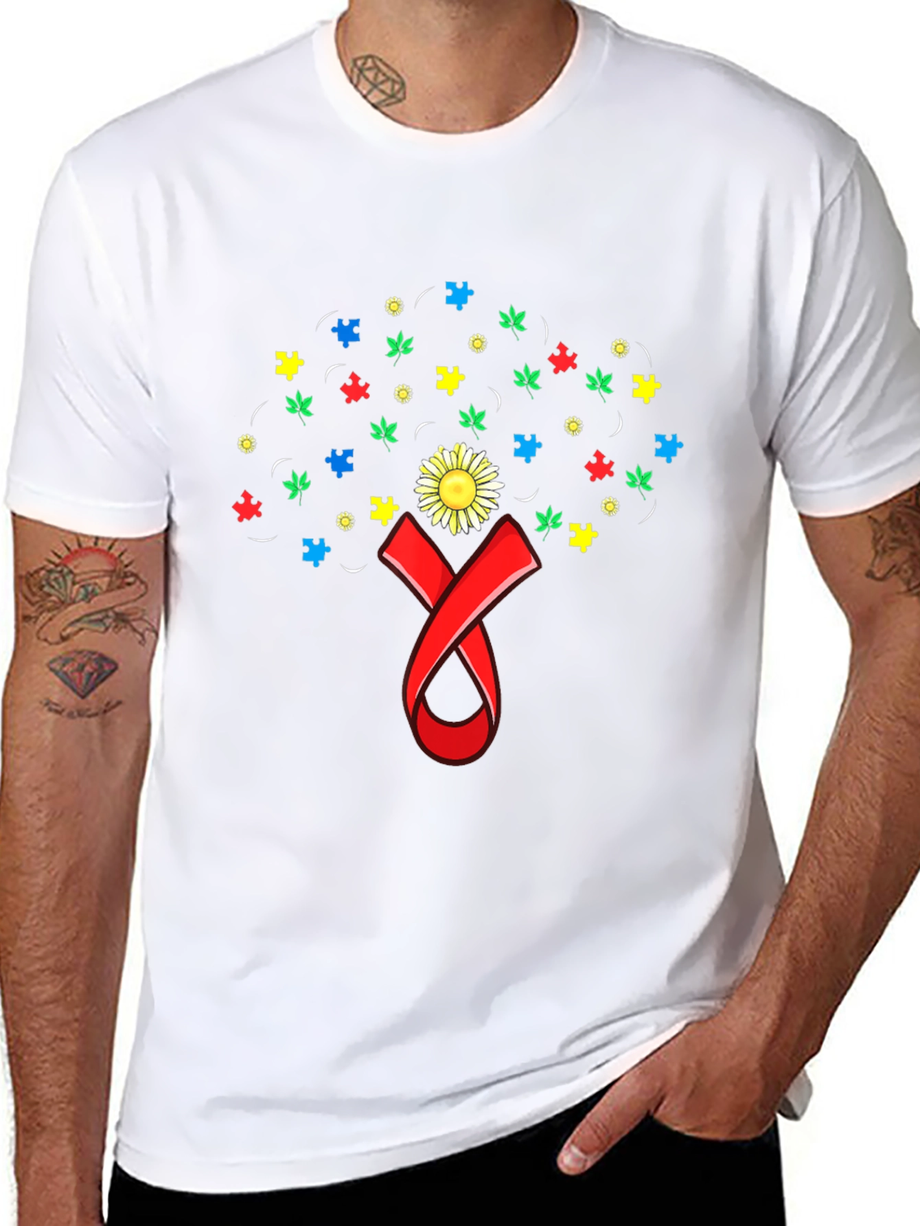 Autism Awareness Puzzle & Ribbon Graphic Tee