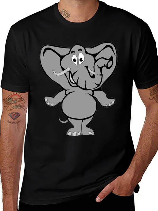 Elephant Cartoon Graphic Black T-Shirt