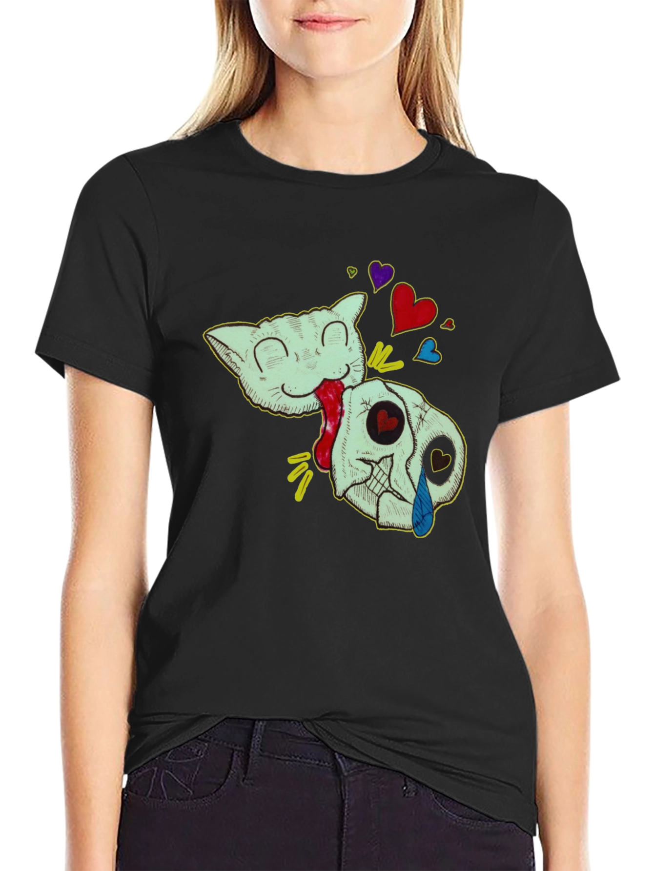 Cat & Skull Graphic T-Shirt