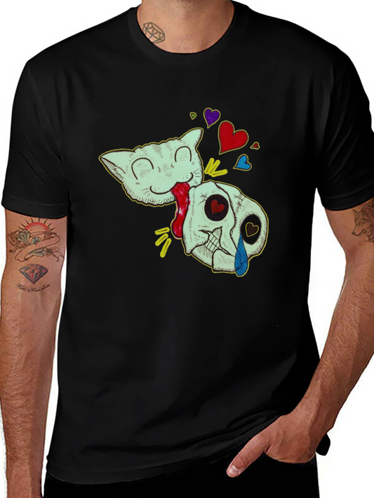 Cat & Skull Graphic T-Shirt