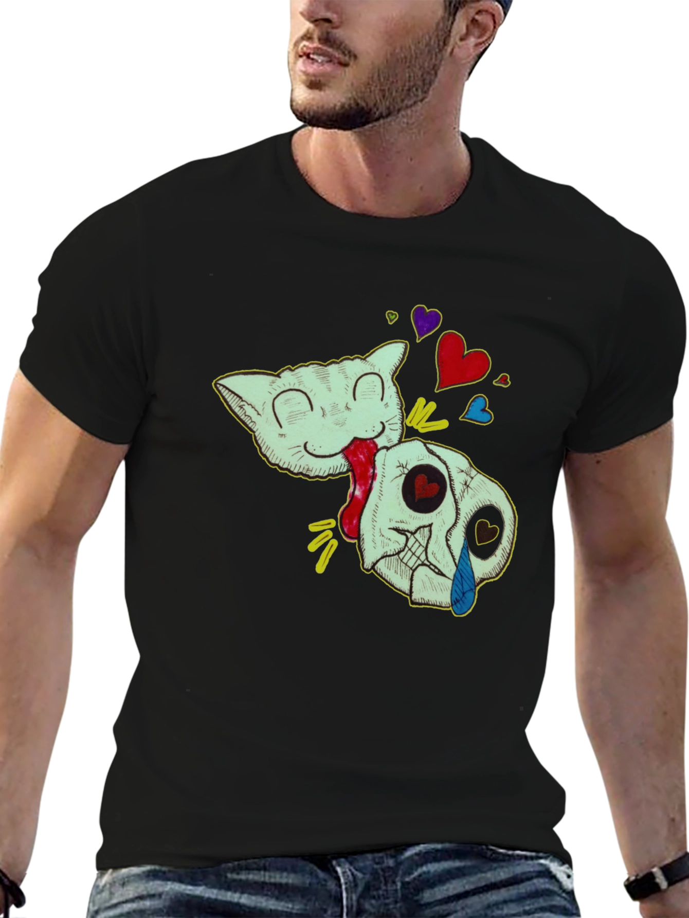 Cat & Skull Graphic T-Shirt