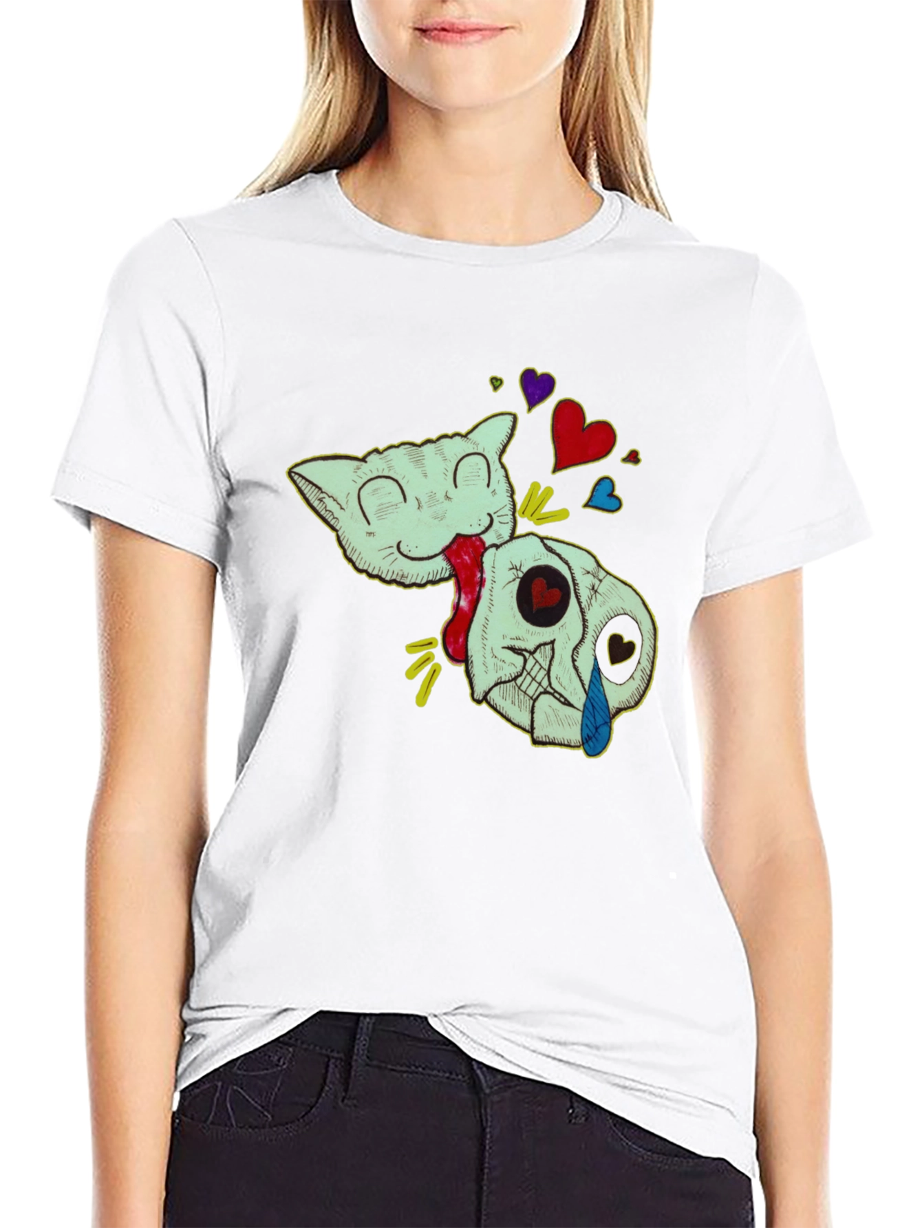 Cat & Skull Graphic T-Shirt