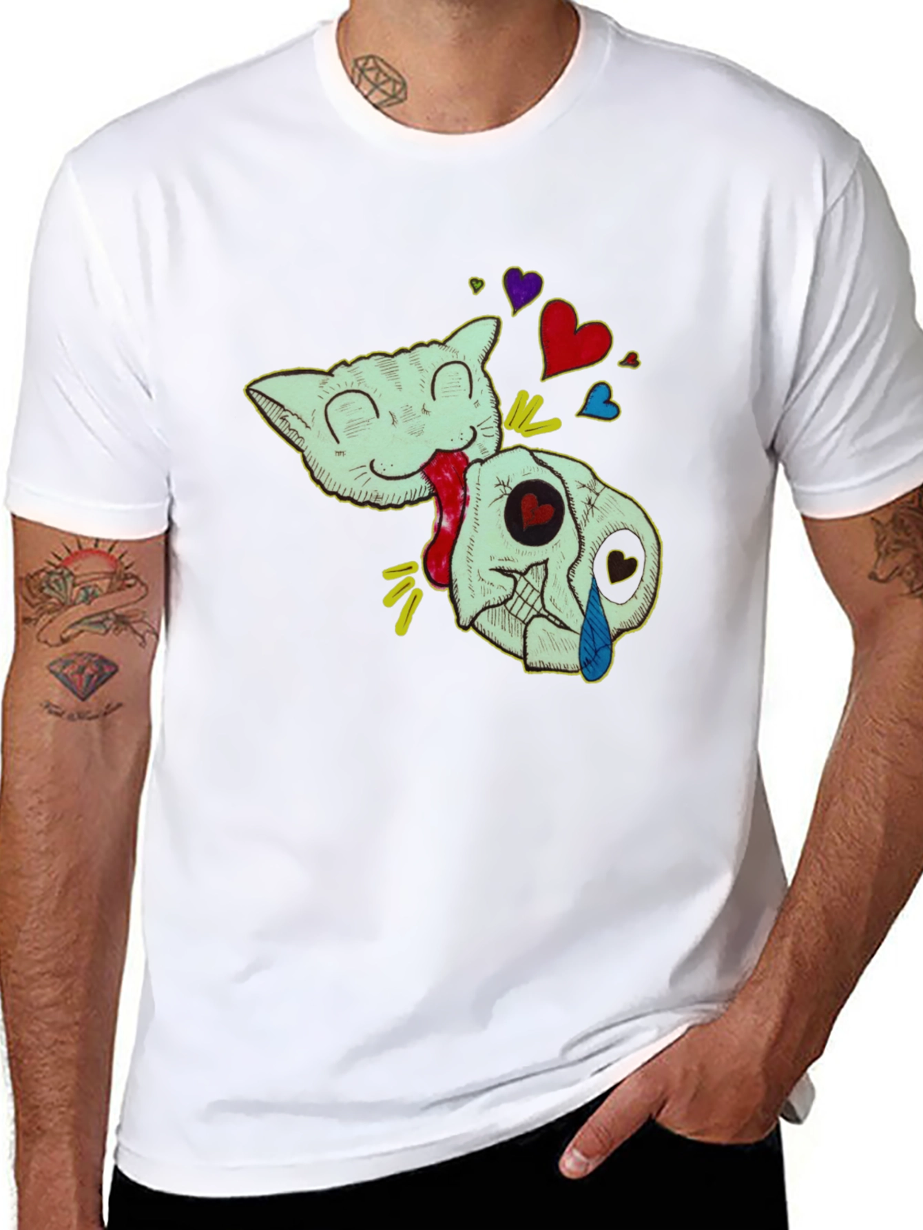 Cat & Skull Graphic T-Shirt
