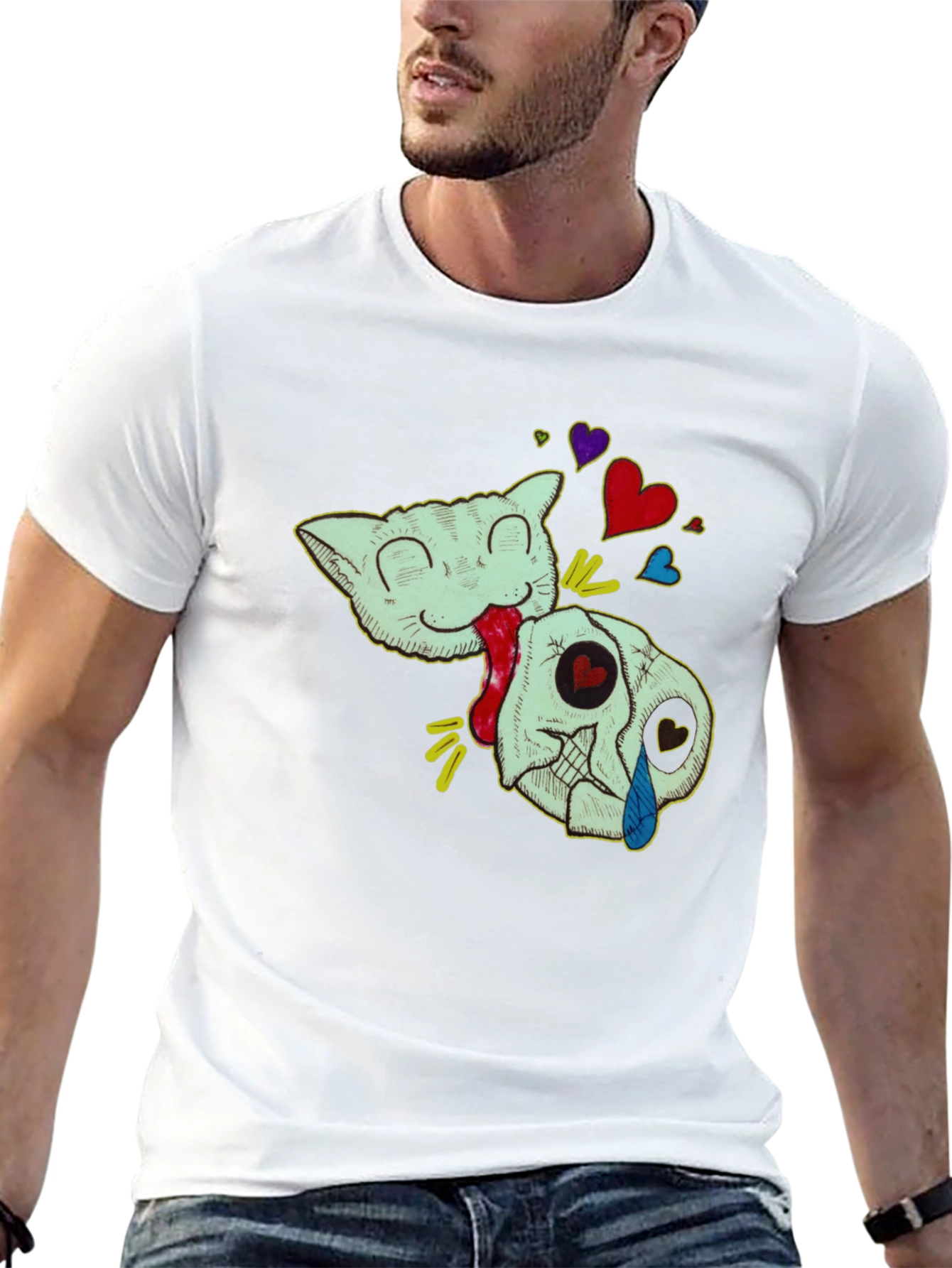 Cat & Skull Graphic T-Shirt