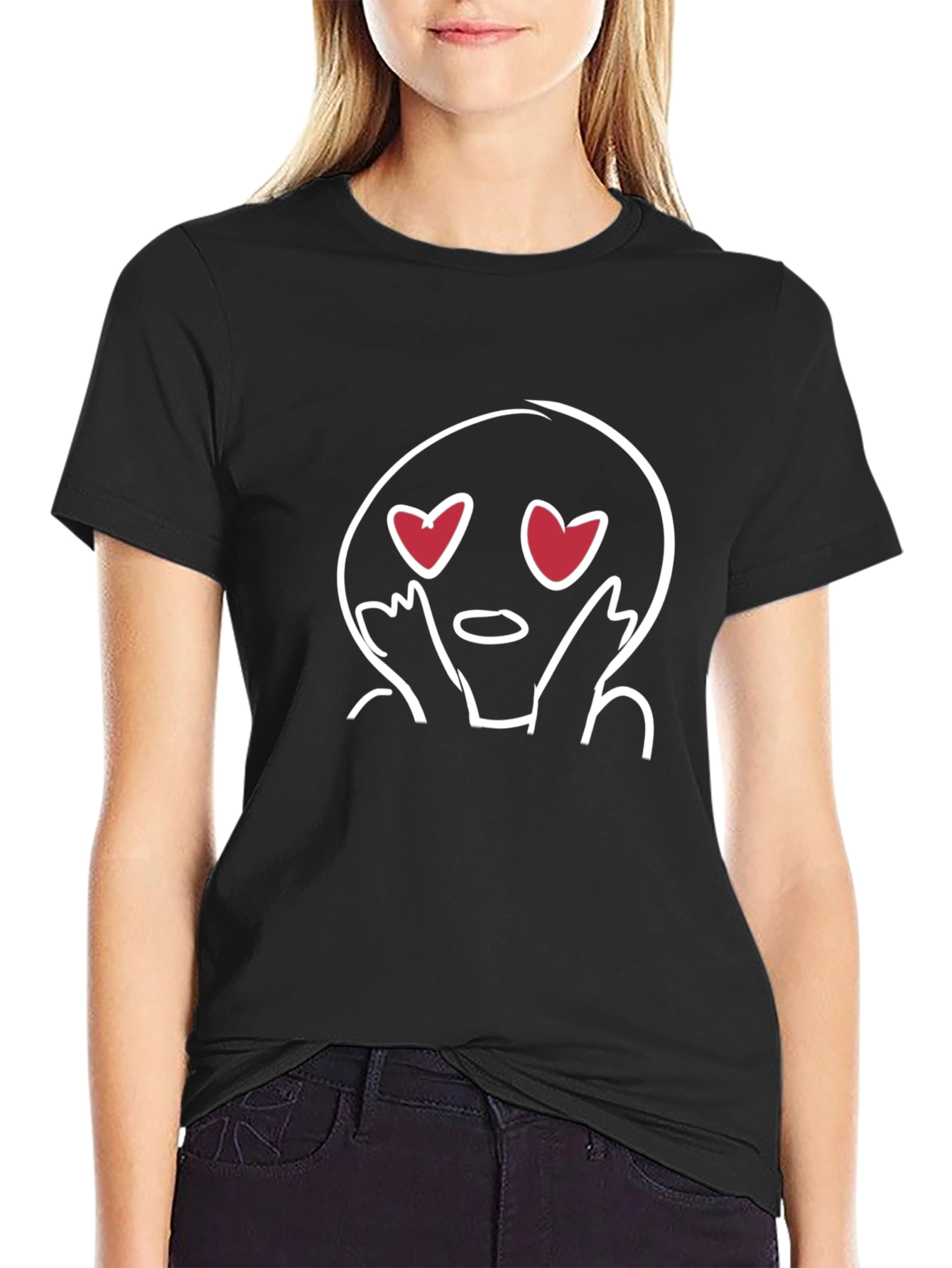 Emoji Heart Eyes Graphic Black T-Shirt