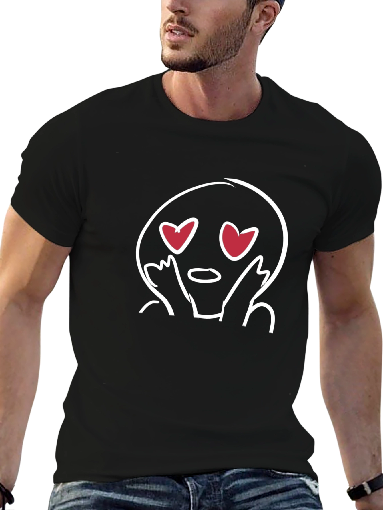 Emoji Heart Eyes Graphic Black T-Shirt