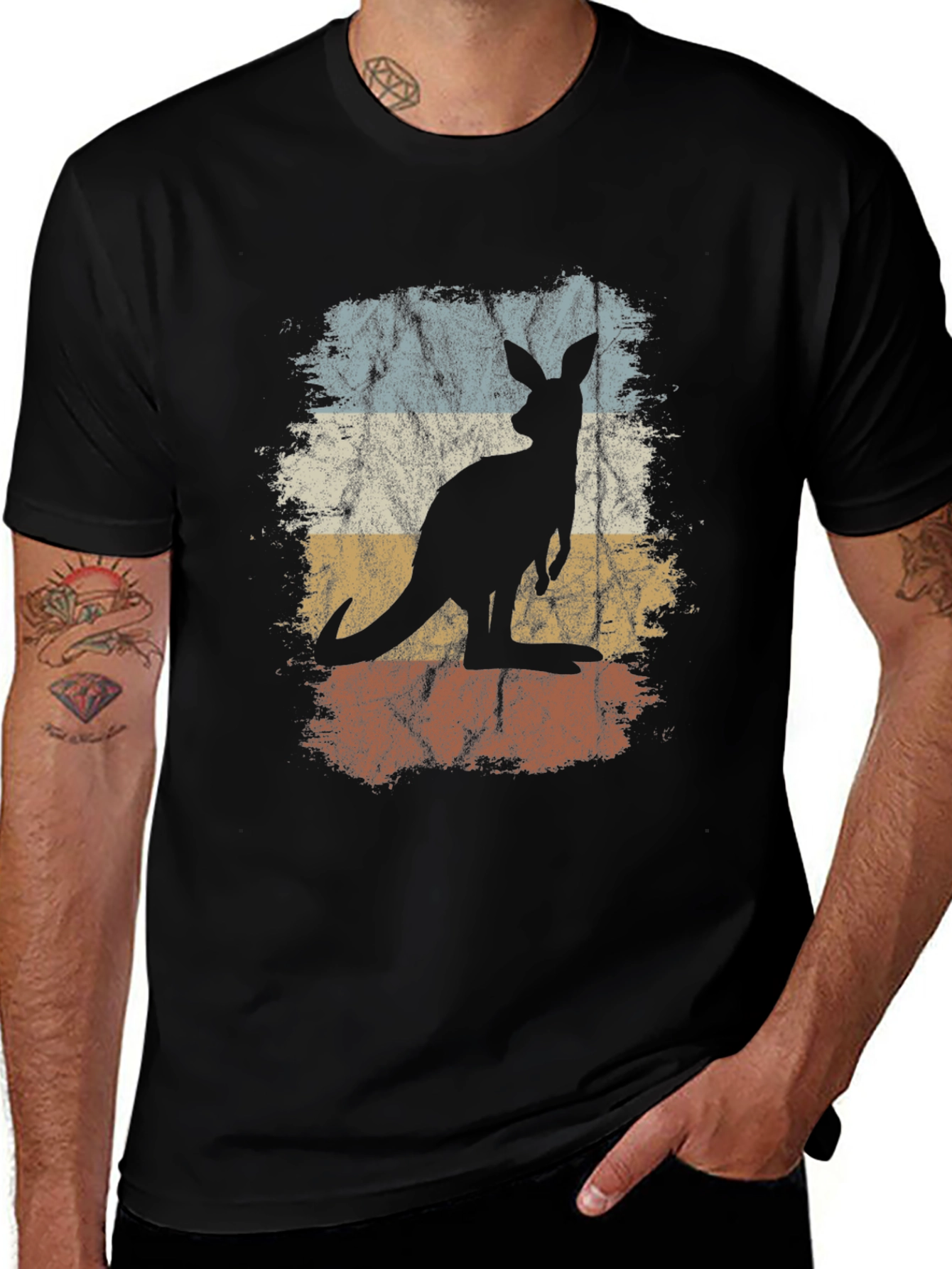 Retro Kangaroo Graphic Tee - Unisex Black T-Shirt