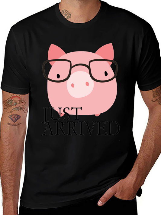 Just Arrived Pig with Glasses Black T-Shirt