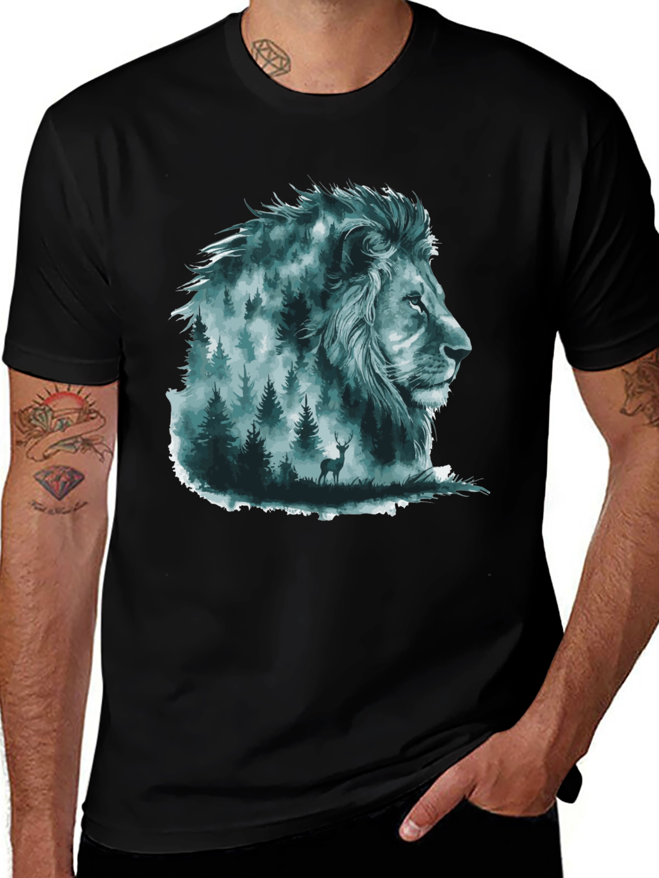 Lion Forest Graphic Tee - Nature Inspired Menswear