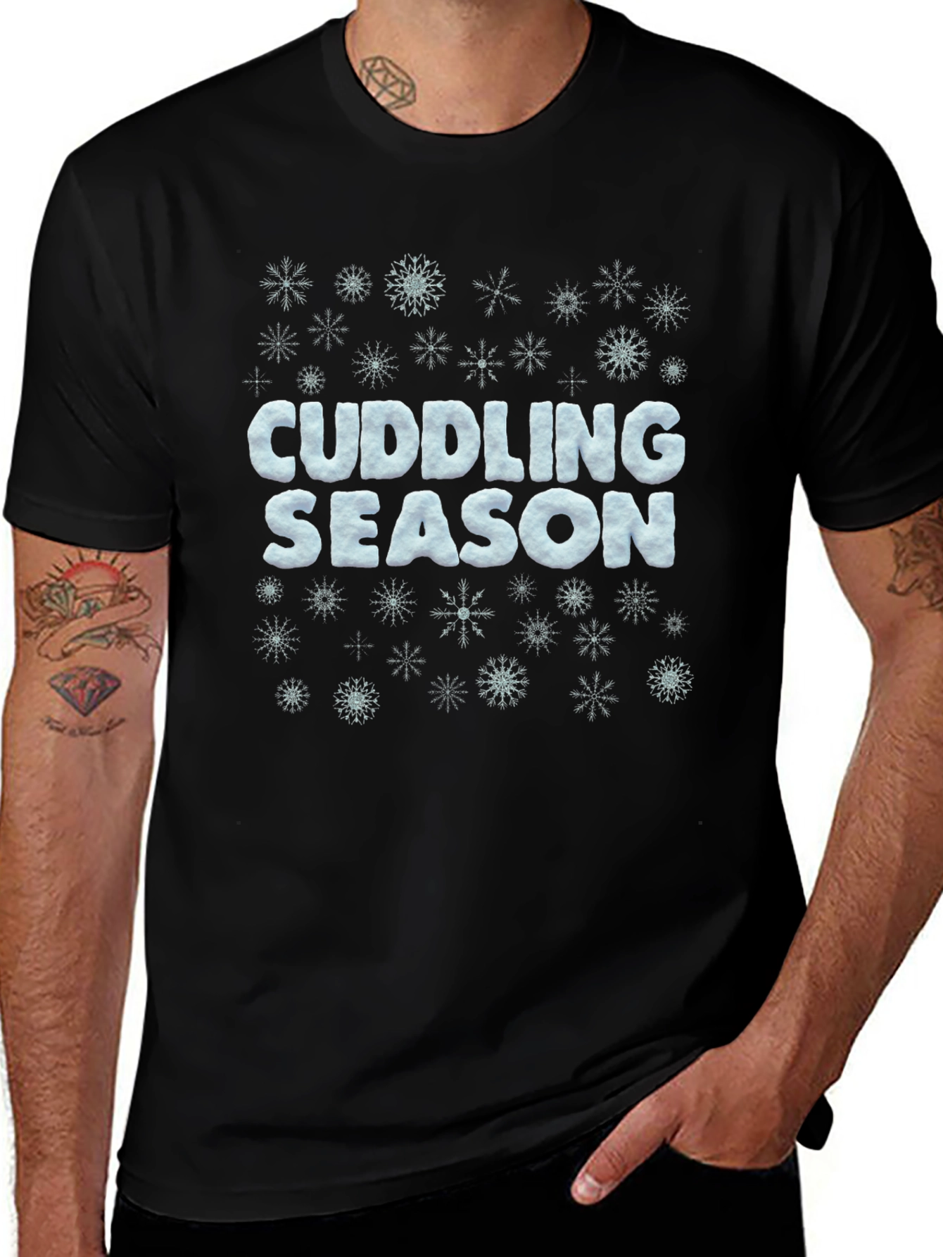 Cuddling Season Snowflake Black T-Shirt