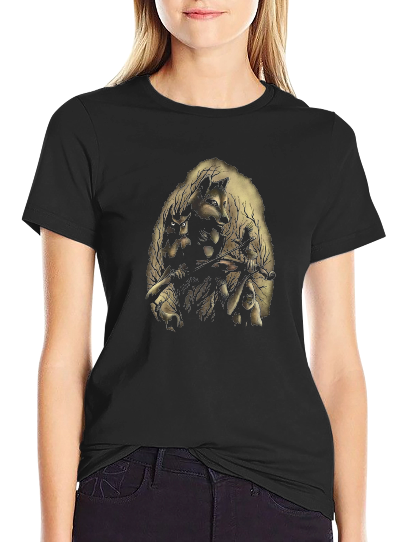 Nature Spirit Graphic Print Black T-Shirt