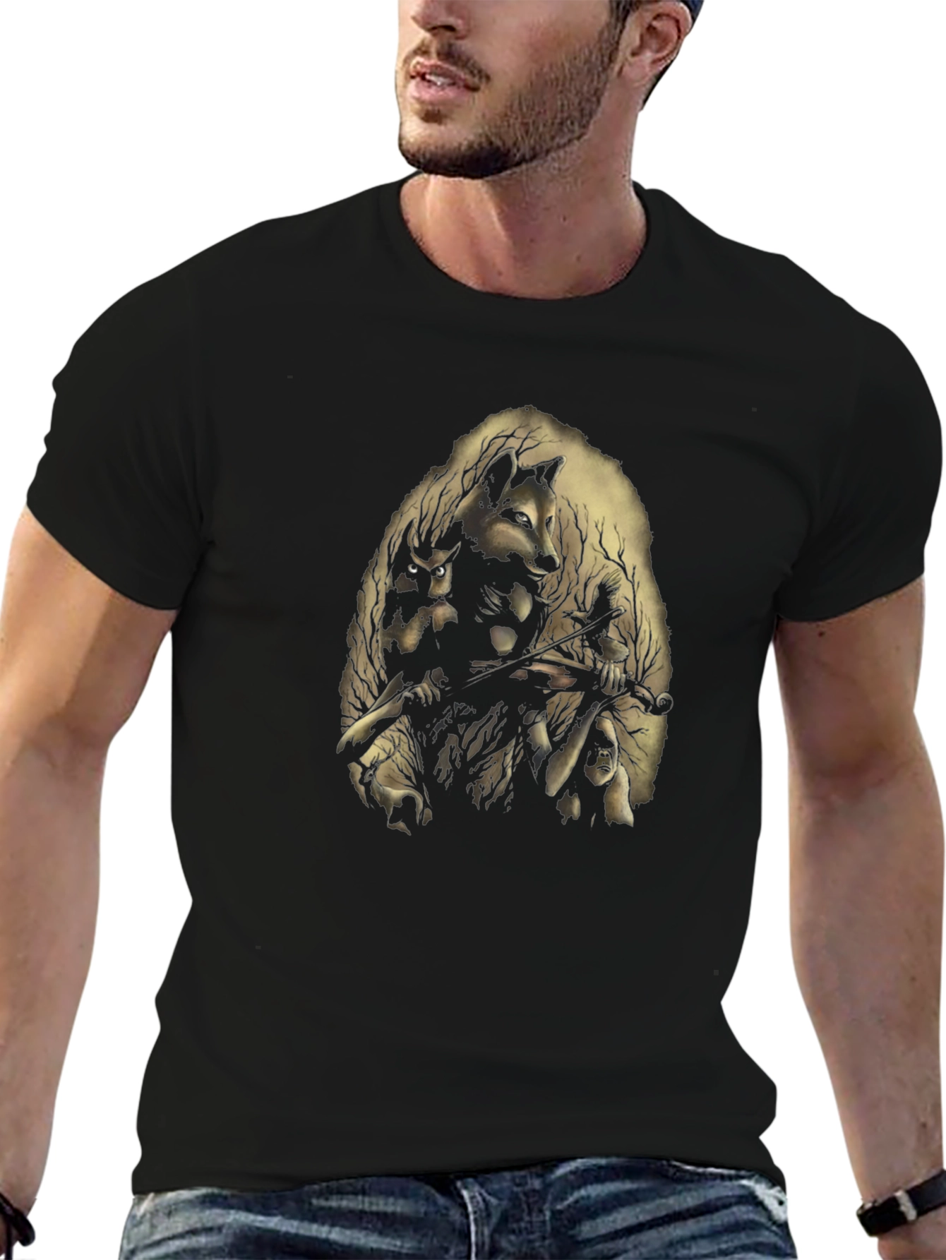 Nature Spirit Graphic Print Black T-Shirt