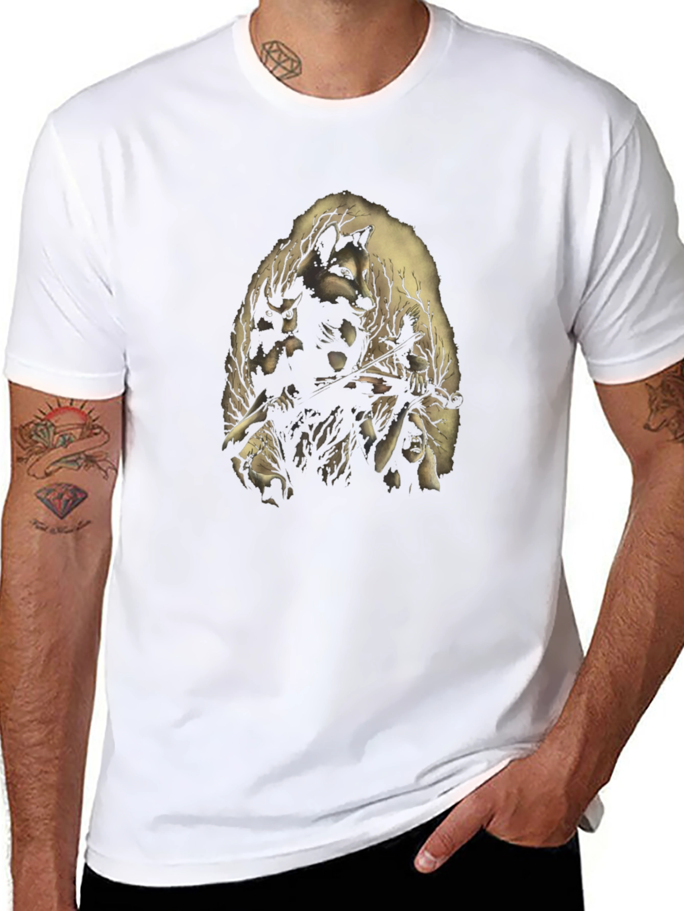 Nature Spirit Graphic Print Black T-Shirt