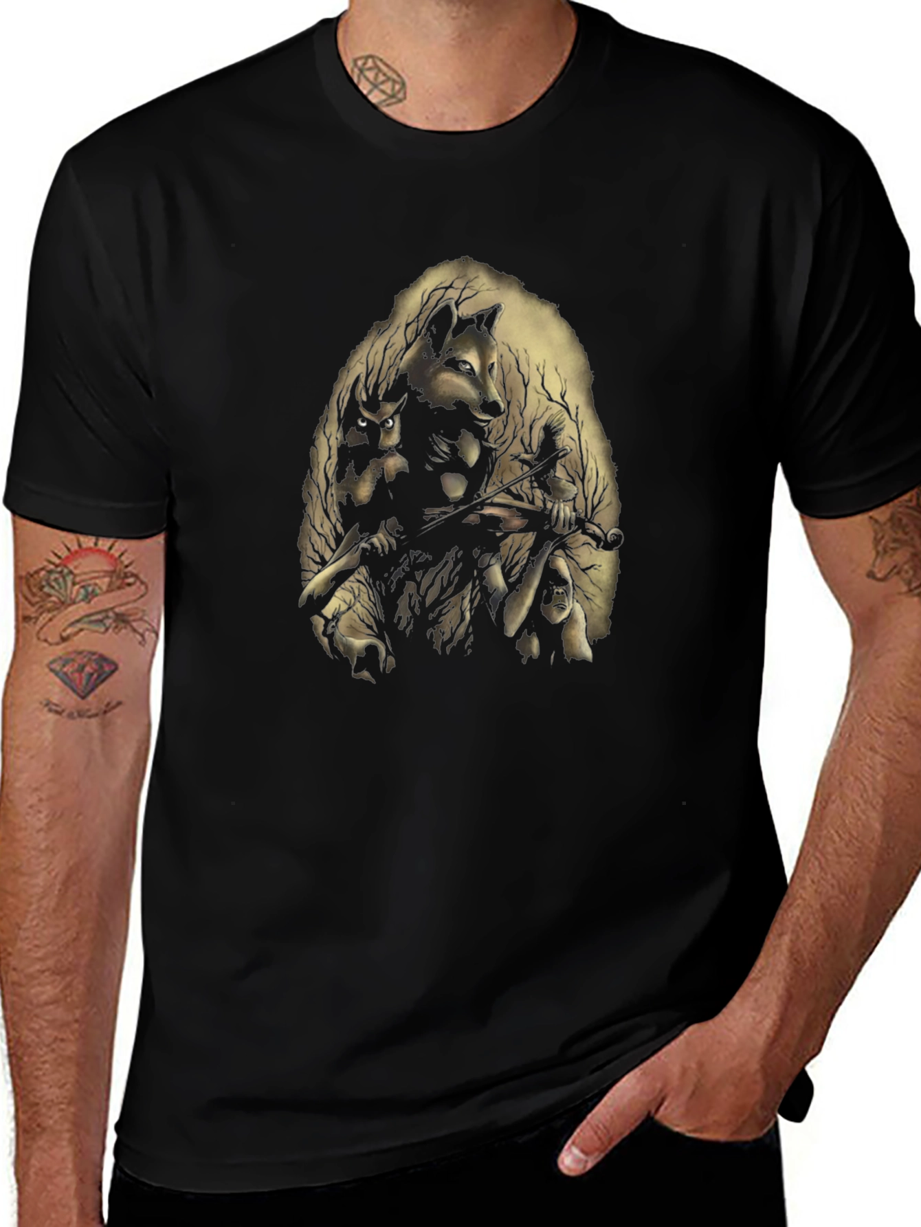 Nature Spirit Graphic Print Black T-Shirt